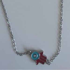 Silver and Red Hamsa Necklace